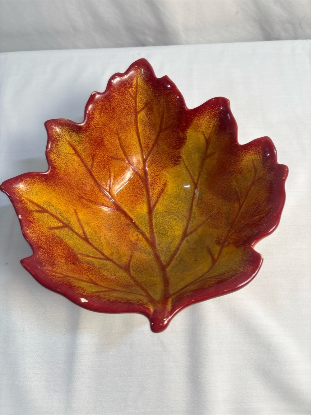 Ceramic Autumn Leaf Serving Bowl - Red and Gold